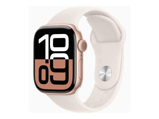Apple Watch Series 10 (GPS) - 42 mm - aluminium rose or - montre intelligente avec bande sport - fluoroélastomère - blush léger - taille du bracelet : S/M - 64 Go - Wi-Fi 4, UWB, Bluetooth - 30 g