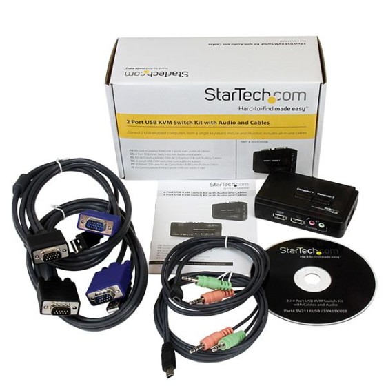 StarTech.com Kit commutateur KVM USB VGA à 2 ports avec audio et câbles - Switch écran clavier souris - Noir - Commutateur écran-clavier-souris/audio - 2 x KVM / audio - 1 utilisateur local - de bureau