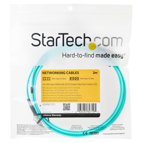 StarTech.com Câble Fibre Optique Multimode de 2m LC/UPC vers LC/UPC OM3 - Cordon de raccordement - LC multi-mode (M) pour LC multi-mode (M) - 2 m - fibre optique - duplex - 50 / 125 microns - turquoise - pour P/N: J9152AST, MASFP10GBSR, SFP10GBLRMST, SFP1