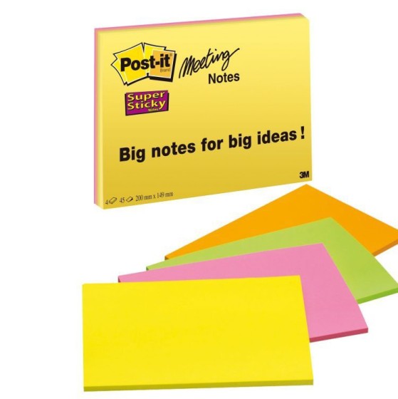 1 Lot de 4 Notes repositonnables Super sticky 20x14,9 cm - assortis
