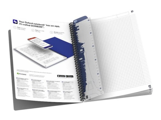 1 Cahier spirale Oxford Colours polypro,A4, 5x5, 180 pages