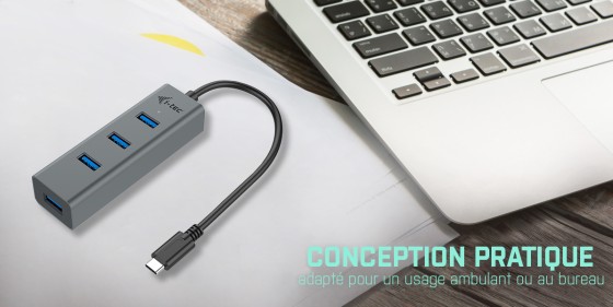 I-TEC USB C Metal HUB 4 Port without power adapter ideal for Notebook Tablet PC supports Win Mac OS compatible with Thunderbolt 3