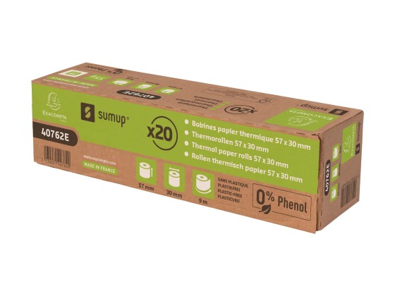 1 Lot de 20 bobines thermiques 57x30mm - 9m - SumUp - 55g/m2