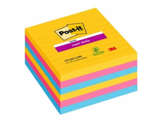 1 Lot de 6 Blocs lignés Super Sticky 10,x10,1cm assortis