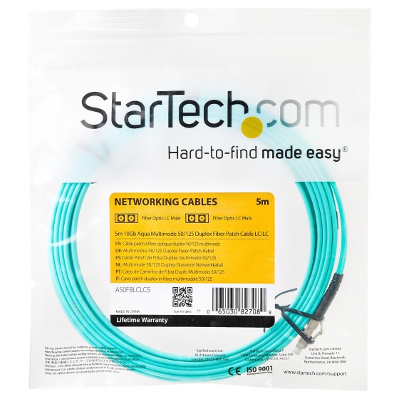 StarTech.com Câble Fibre Optique Multimode de 5m LC/UPC vers LC/UPC OM3 - Cordon de raccordement - LC multi-mode (M) pour LC multi-mode (M) - 5 m - fibre optique - duplex - 50 / 125 microns - turquoise - pour P/N: MASFP10GBSR, SFP10GBLRMST, SFP10GBSRST, S
