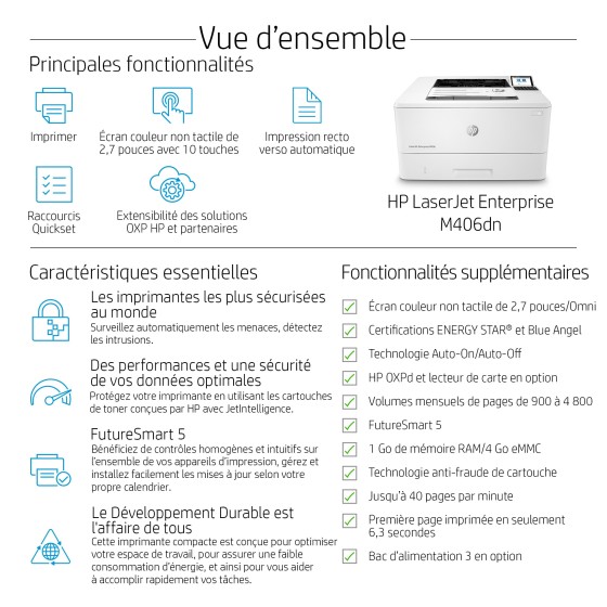 HP LaserJet Enterprise M406dn A4 mono Laser 38ppm