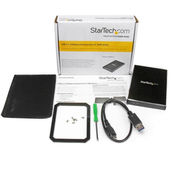StarTech.com Boîtier USB 3.1 (10 Gb/s) pour disque dur SATA III de 2,5" - Boîtier HDD / SSD externe portable - Aluminium - Boitier externe - 2.5" - SATA 6Gb/s - USB 3.1 (Gen 2) - noir - pour P/N: BNDTBUSB3142, PEXUS313AC2V, PEXUSB311A1E, PEXUSB311AC2, PEX