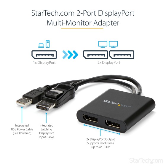 StarTech.com Splitter multi-écrans DisplayPort vers 2x DisplayPort - Hub MST à 2 ports - Répartiteur DP 1.2 vers 2x DP - Répartiteur video - 2 x DisplayPort - de bureau - pour P/N: SV231DPU34K