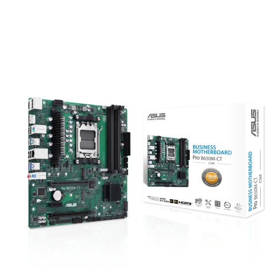 ASUS PRO B650M-CT-CSM - Carte-mère - micro ATX - Socket AM5 - AMD B650 Chipset - USB-C 3.2 Gen2, USB 3.2 Gen 2, USB 3.2 Gen 1 - Gigabit LAN - carte graphique embarquée (unité centrale requise) - audio HD (8 canaux)