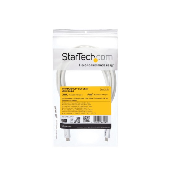 StarTech.com Câble Thunderbolt 3 de 2 m - 20 Gb/s - TB USB-C DP - Blanc - Câble Thunderbolt - 24 pin USB-C (M) pour 24 pin USB-C (M) - USB 3.1 Gen 2 / Thunderbolt 3 / DisplayPort 1.2 - 2 m - support 4K - blanc - pour P/N: CDP2HDUACP, CDP2HDUACPW