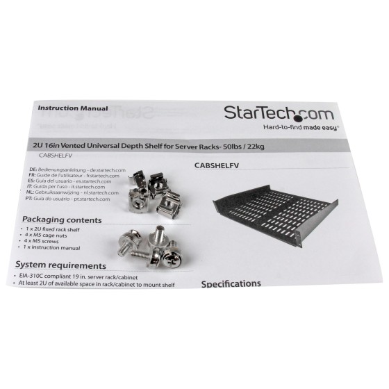 StarTech.com Étagère 16" 2U cantilever ventilée universelle pour rack de server 19" - Noir (CABSHELFV) - Étagère pour rack - noir - 2U - 19" - pour P/N: RK12OD2, RK2537BKM, RK3236BKF, RK4236BKB, RK4242BK24, RK4242BK30, RKQMCAB12V2