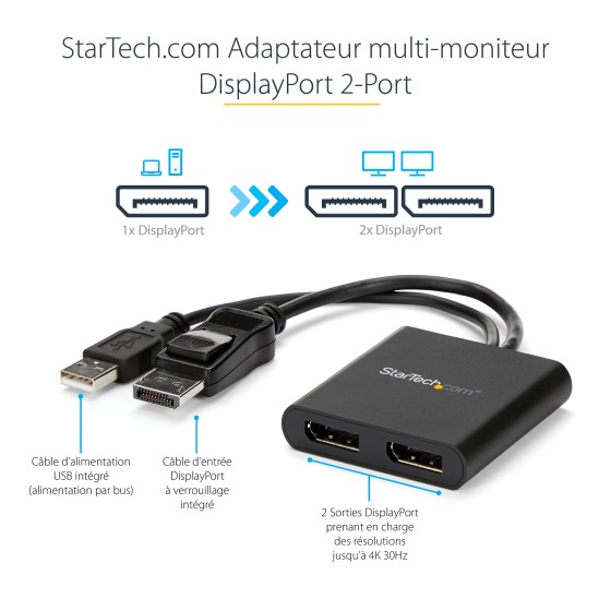 StarTech.com Splitter multi-écrans DisplayPort vers 2x DisplayPort - Hub MST à 2 ports - Répartiteur DP 1.2 vers 2x DP - Répartiteur video - 2 x DisplayPort - de bureau - pour P/N: SV231DPU34K