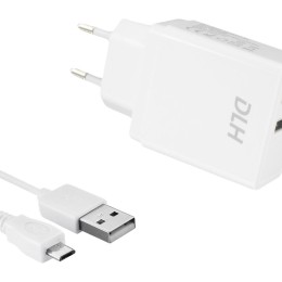 DLH DY-AU2550W - Adaptateur secteur - 12 Watt - 2.4 A - 2 connecteurs de sortie (USB) - sur le câble : Micro-USB - blanc