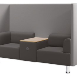 1 Sofa acoustique 2 places en tissu ignifuge, tablette de travail, gris