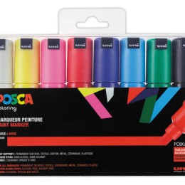 1 Lot de 8 Marqueurs peinture UNI BALL Posca PC8K- Pointe biseau - Assortis