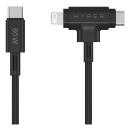 TARGUS Hyper HyperJuice Silicone USB-C to USB-C and Lightning Hybrid 60W Cable - Black