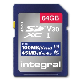Integral - Carte mémoire flash - 64 Go - Video Class V30 / UHS-I U3 / Class10 - SDXC UHS-I