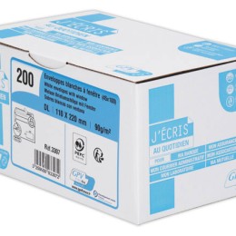 1 Boite de 200 Enveloppes bande siliconée blanches 110x220 mm avec fenêtre 45x100 90g