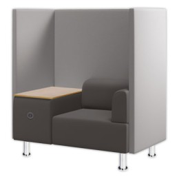 1 Siège avec isolation acoustique + tablette de travail 1 place, gris
