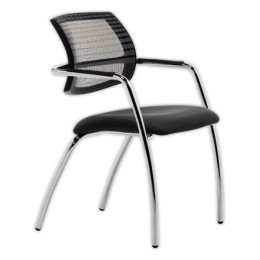 1 Lot de 2 Sièges visiteurs tissu noir 4 pieds acier chromés