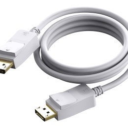 Version 1.2 4K - connecteurs dorés - prend en charge un canal auxiliaire bidirectionnel de 1 mbps et hotplug - DP (m) vers DP (m) - diamètre extérieur 7,3 mm - 28 AWG - 2 m - blanc