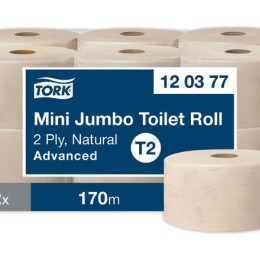 1 Carton de 12 PAPIER TOILETTE NATUREL MINI JUMBO TORK ADVANCED T2