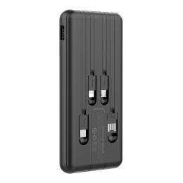 DLH - Banque d'alimentation - 10000 mAh - 10 Watt - 2 A - 4 connecteurs de sortie (USB, Lightning, 24 pin USB-C, Micro-USB de type B) - sur le câble : Micro-USB - noir