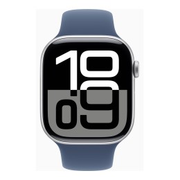 Apple Watch Series 10 (GPS) - 46 mm - aluminium argenté - montre intelligente avec bande sport - fluoroélastomère - denim - taille du bracelet : M/L - 64 Go - Wi-Fi 4, UWB, Bluetooth - 36.4 g