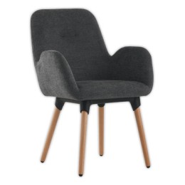 1 Lot de 2 Fauteuils Tissu gris 4 pieds bois vernis montés