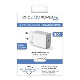 Force Power Lite - Adaptateur secteur - 100 % plastique recyclé, garantie à vie - 30 Watt - PD (24 pin USB-C) - blanc