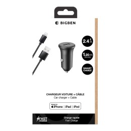 BIGBEN Connected - Adaptateur d'alimentation pour voiture - 2.4 A - Fast Charge (USB) - sur le câble : Lightning - noir