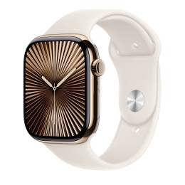 Apple Watch Series 10 (GPS + Cellular) - 46 mm - titane doré - montre intelligente avec bande sport - fluoroélastomère - droit - taille du bracelet : S/M - 64 Go - LTE, Wi-Fi 4, UWB, Bluetooth - 4G - 41.7 g