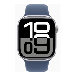 Apple Watch Series 10 (GPS) - 42 mm - aluminium argenté - montre intelligente avec bande sport - fluoroélastomère - denim - taille du bracelet : S/M - 64 Go - Wi-Fi 4, Bluetooth, UWB - 30 g
