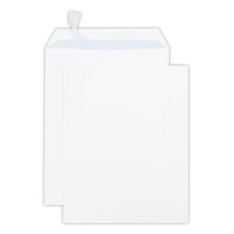 1 Carton de 250 Pochettes blanches bande siliconée 260x330 mm sans fenêtre 90g