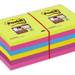 1 Lot de 12 Notes repositionnables Super Sticky 76x76mm, assortis néon, 90 f.