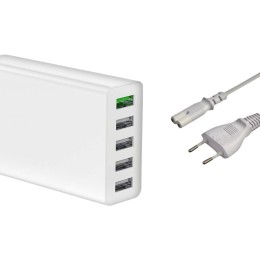 DLH - Adaptateur secteur - 50 Watt - QC 3.0 - 5 connecteurs de sortie (USB) - blanc