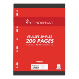 1 Etui de 100 Feuillets mobiles Conquérant, Sans marge, A4, 5x5, 90g, 200 pages perf