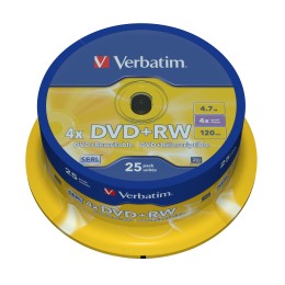 Verbatim - 25 x dvd+rw 4.7 go 4x - argent mat - spindle - support de stockage