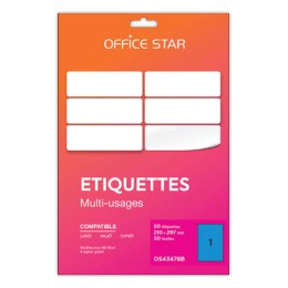 1 Boite de 50 planches étiquettes L210xH297mm, 50 étiq/ boîte, bleu