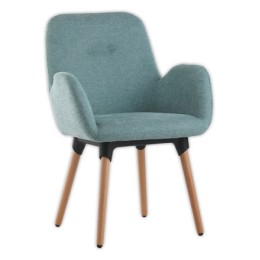 1 Lot de 2 Fauteuils Tissu bleu 4 pieds bois vernis montés