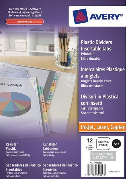 1 Jeu d'intercalaires AVERY A4+ format pochette - 12 touches