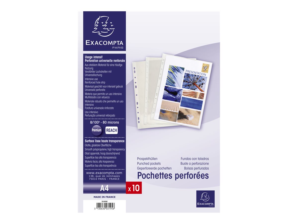 1 Sachet de 10 Pochettes perforées EXACOMPTA  en PVC souple 8/10ème résistante