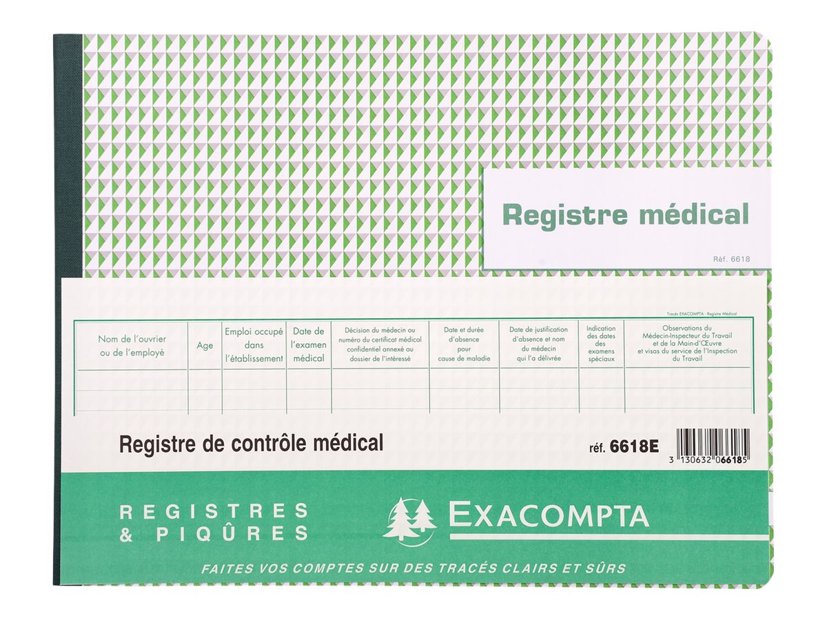 1 Registre contrôle médical Piqûre 60 pages 31 x 24 cm à l'italienne