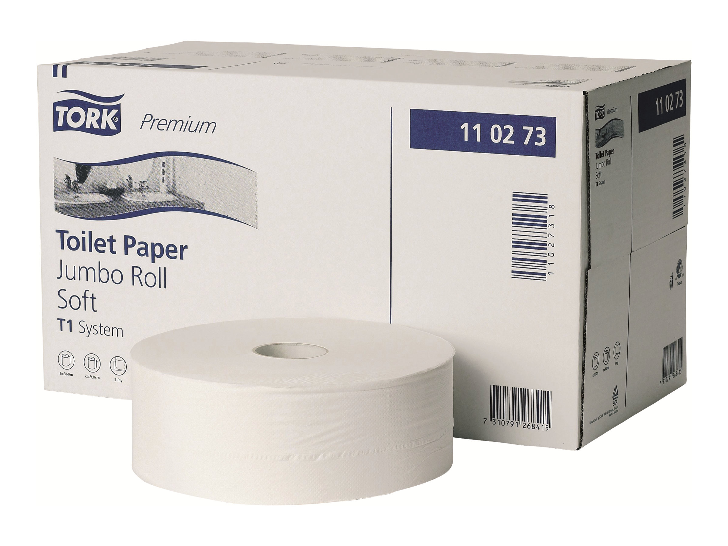 1 Carton de 6 Maxi-bobines de papier toilette jumbo TORK Premium 360 mètres