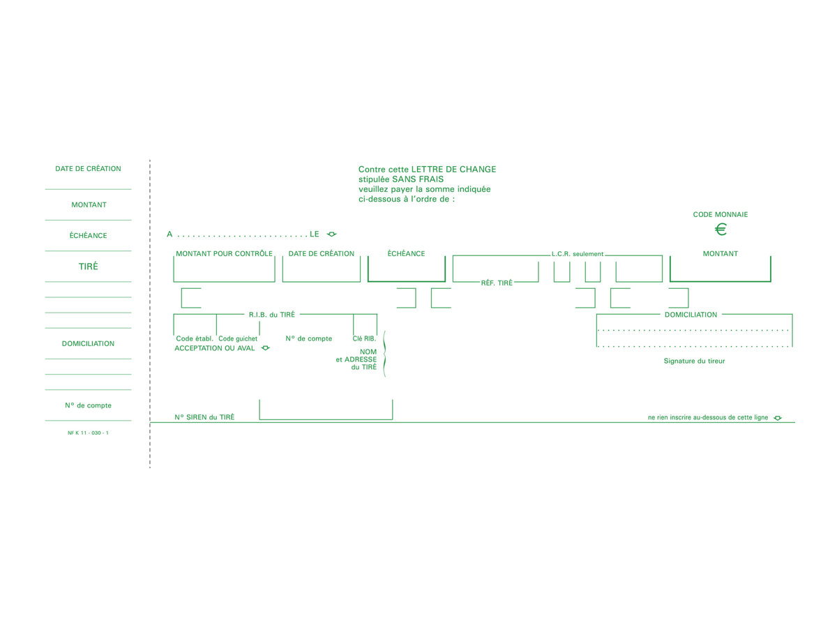 1 Carnet imprimé à souche Traites normalisées 33E
