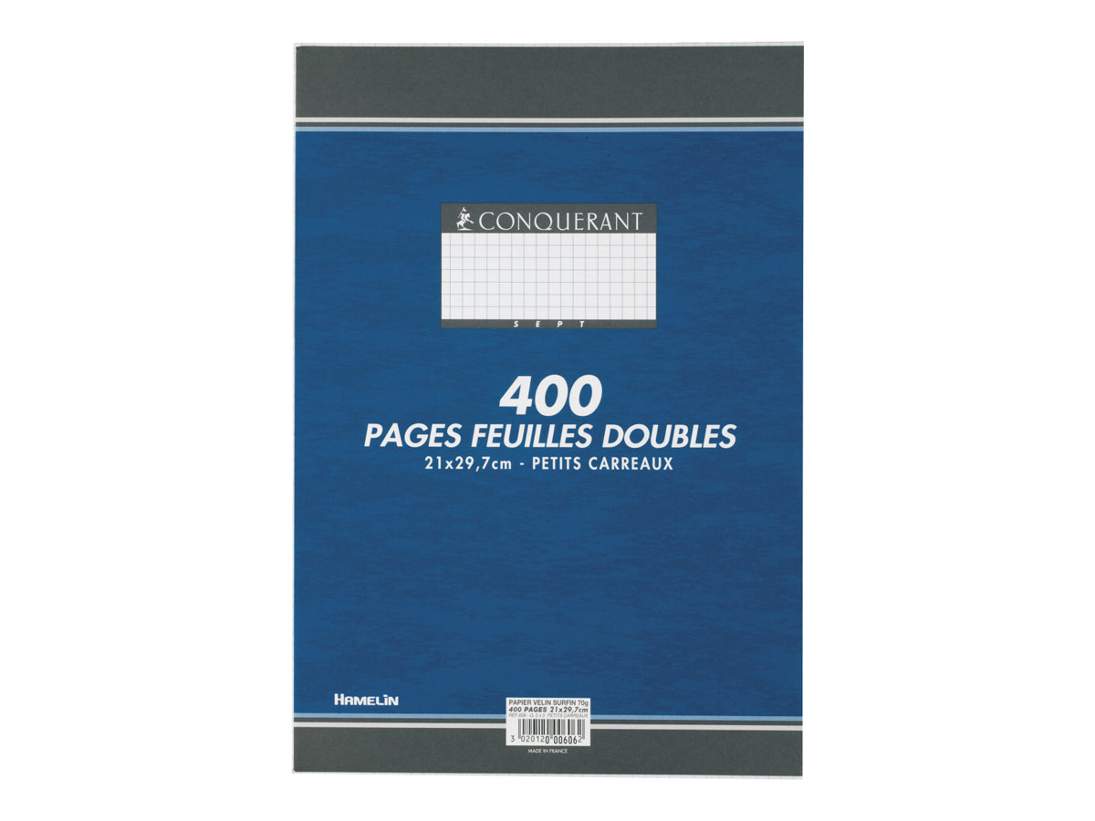 1 Etui de 100 Copies doubles Conquérant, Sans marge,A4, non perfo, 5x5, 70g, 400 p.