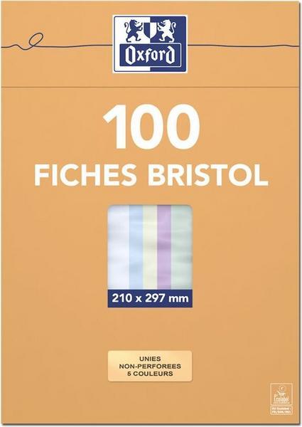 1 Etui de 100 Fiches bristol couleurs assorties 5x5 21x29,7 cm, 210g