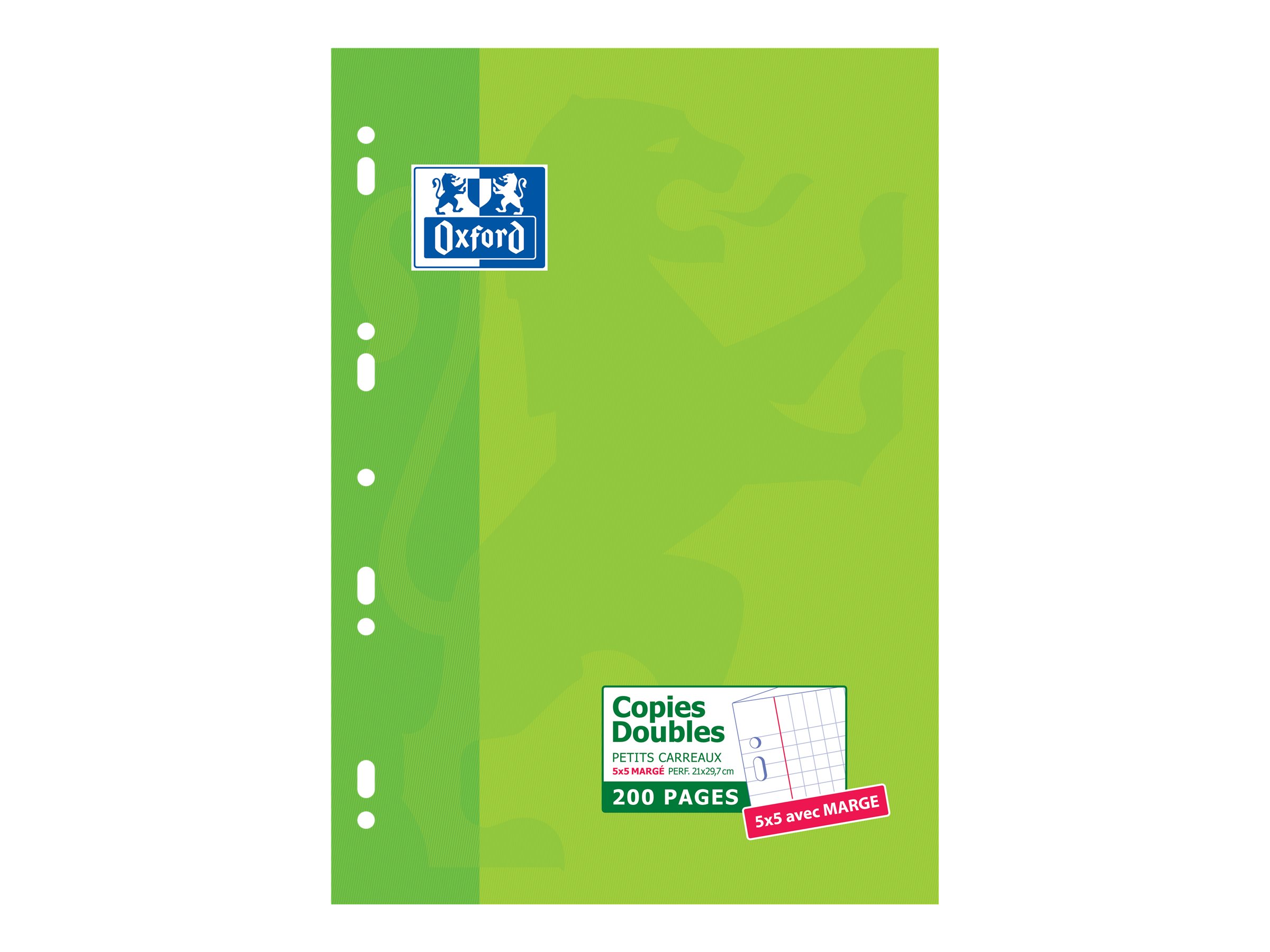 1 Etui de 50 Copies doubles Oxford, avec marge, A4,perforé, 5x5, 90g, 200 p.