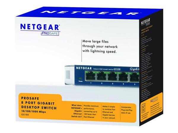NETGEAR GS108GE commutateur réseau Non-géré Gigabit Ethernet (10/100/1000) Bleu