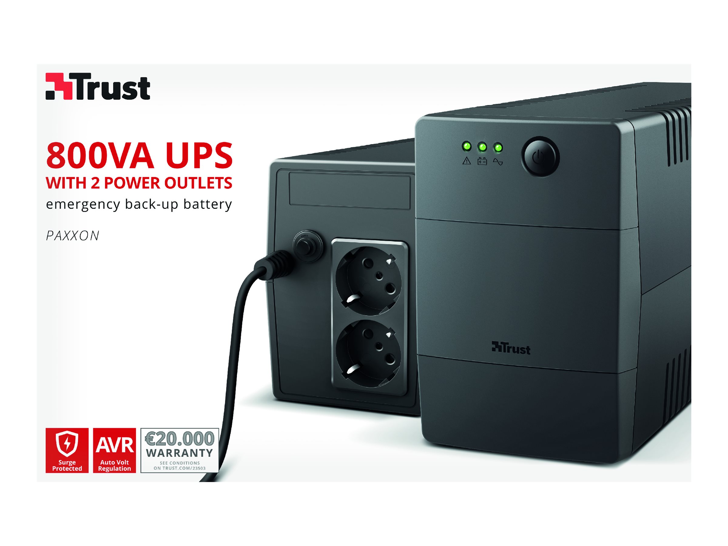 Trust Paxxon alimentation d'énergie non interruptible 0,8 kVA 480 W 2 sortie(s) CA